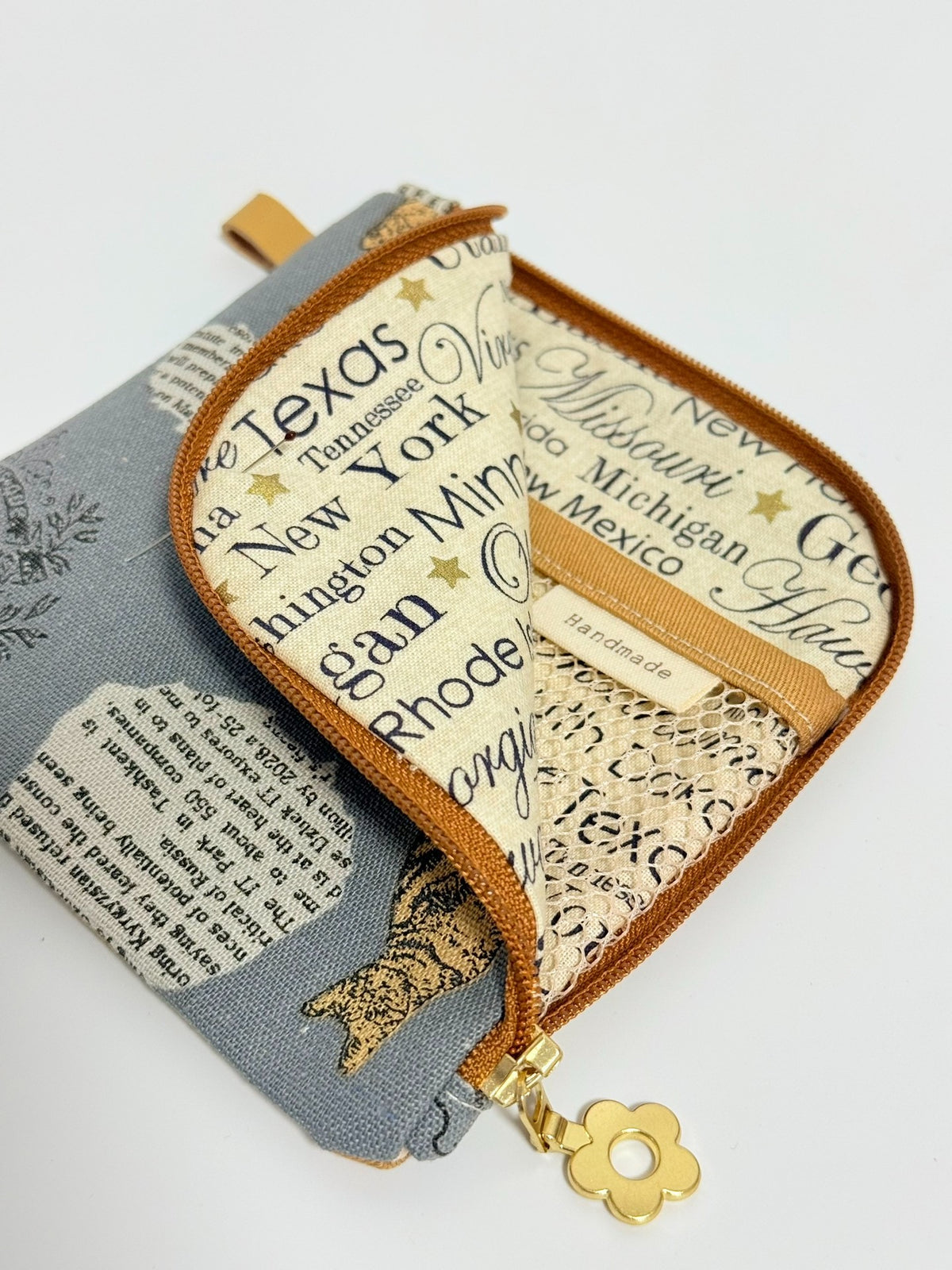Dual-Sided Cotton Linen Cat Print Pouch