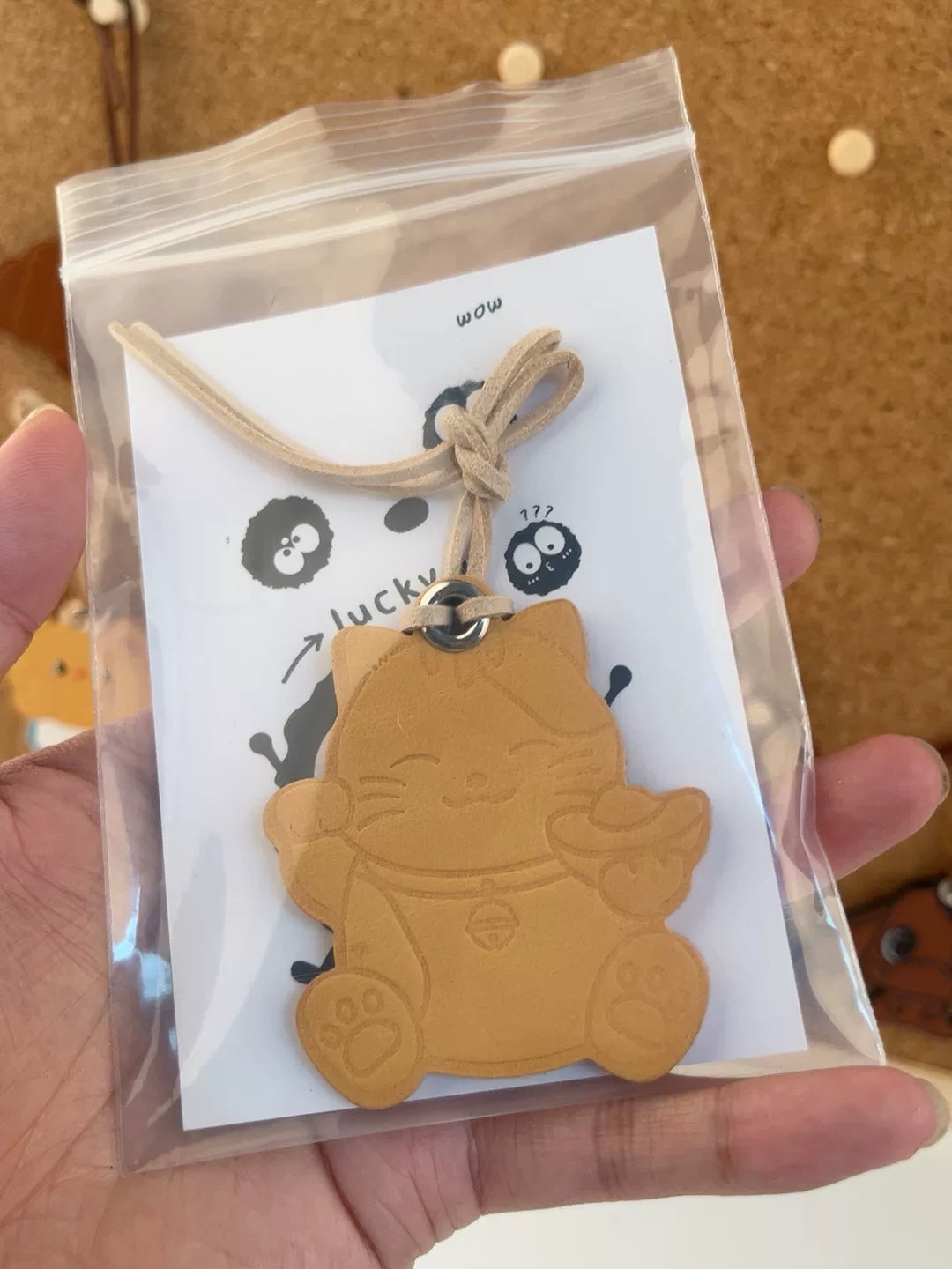 Vegetable Tanned Leather Lucky Cat Bag Charm
