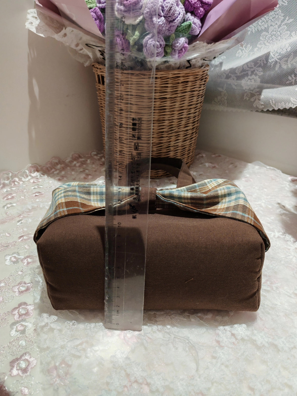 Handmade Bow Plaid Fabric Handbag