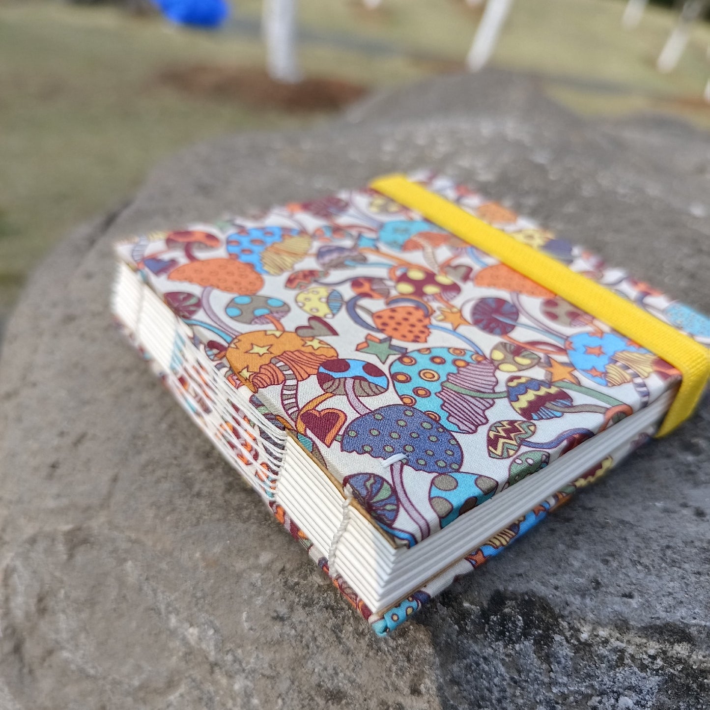 Customizable Liberty Fabric Watercolor Sketchbook with Mushroom Cover