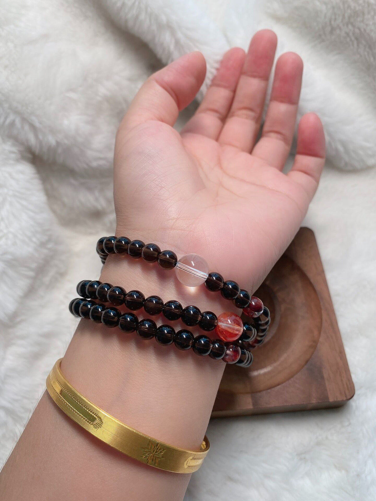 Smoky Quartz Multi-Strand Bracelet with Accent Beads