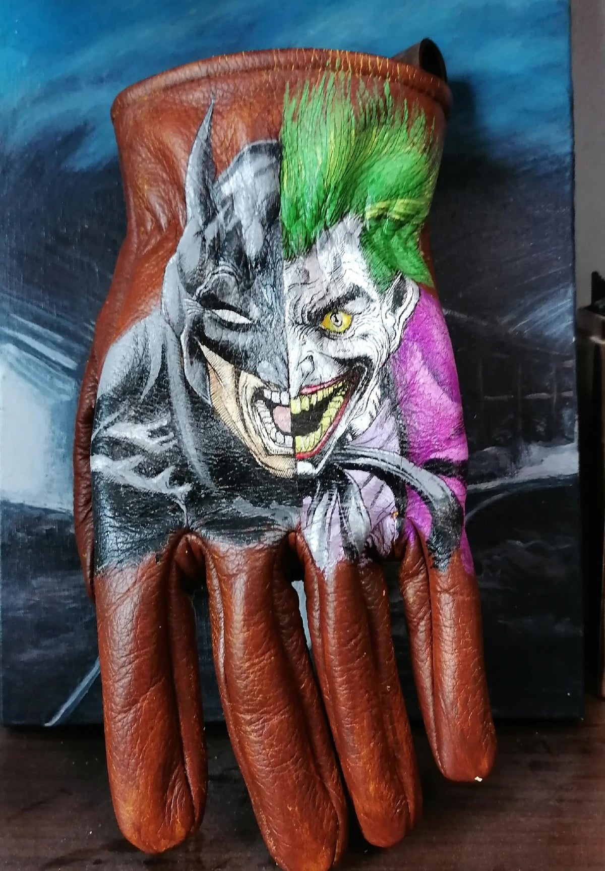 American Classic Leather Gloves Batman Joker Art