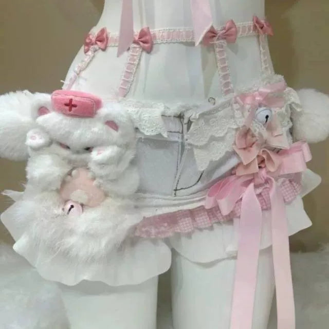 Pink White Plush Bunny Girl Costume Set