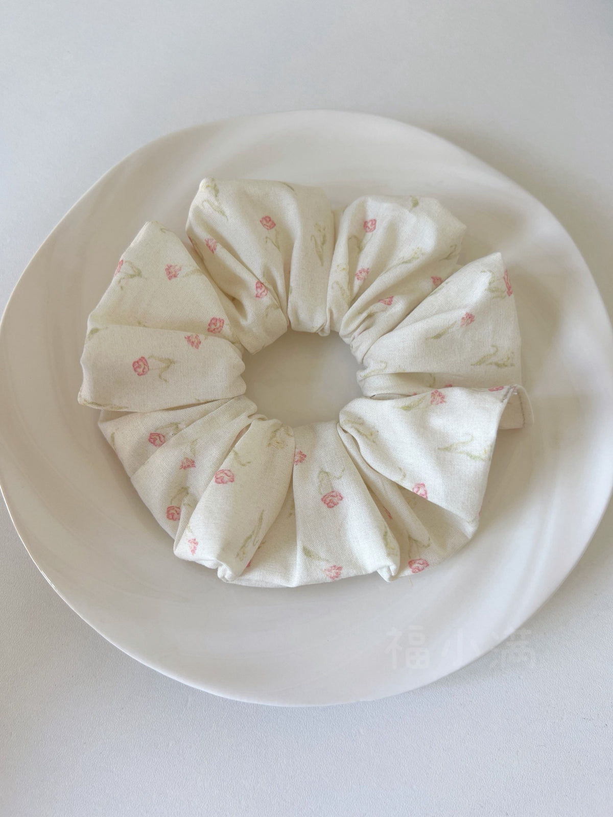 Sage Green Rose Print Fabric Scrunchie