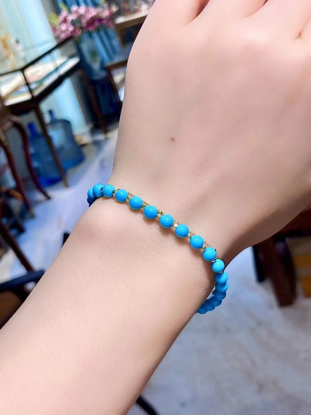18K Gold Sleeping Beauty Turquoise Double-Chain Bracelet