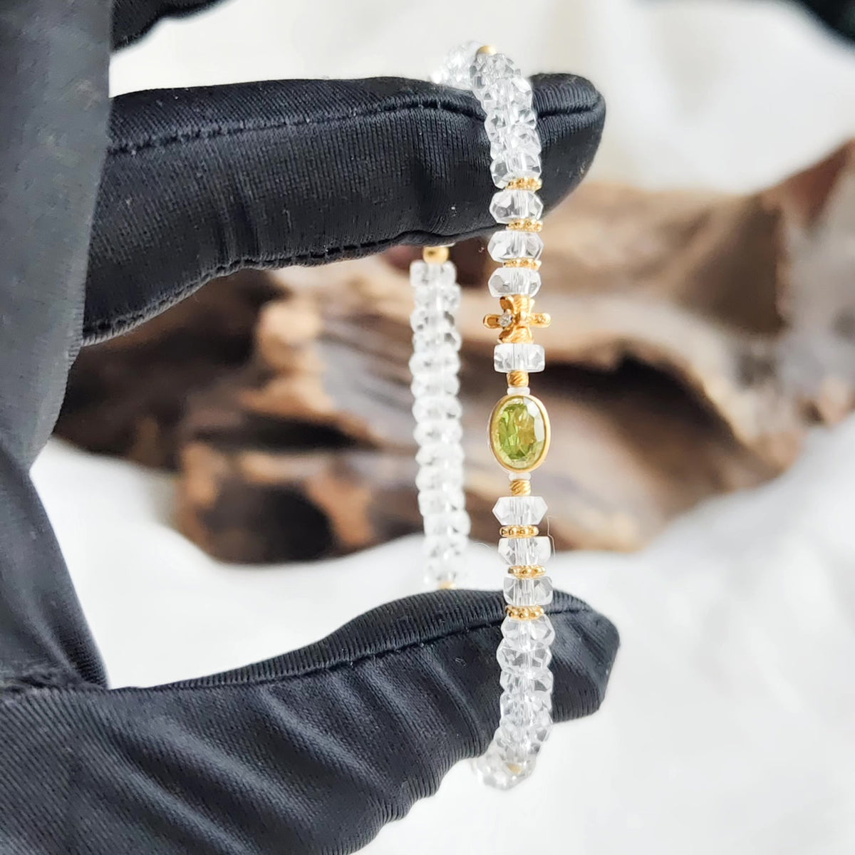 White Crystal Peridot Beaded Bracelet