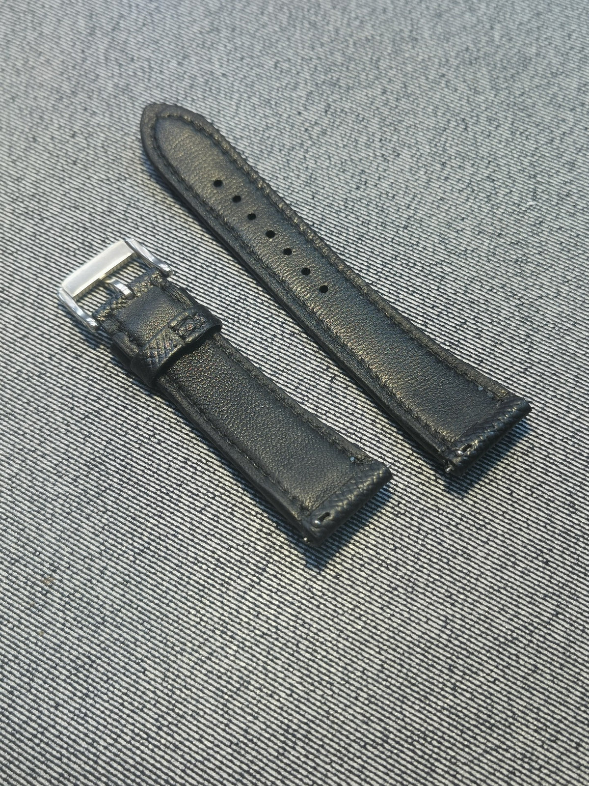 Black Leather Watch Strap with Palm Texture