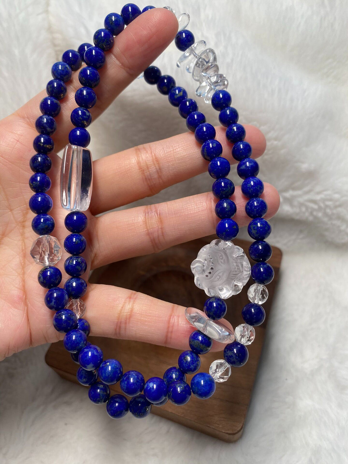 Lapis Lazuli Triple Wrap Bracelet with Quartz Fox Charm