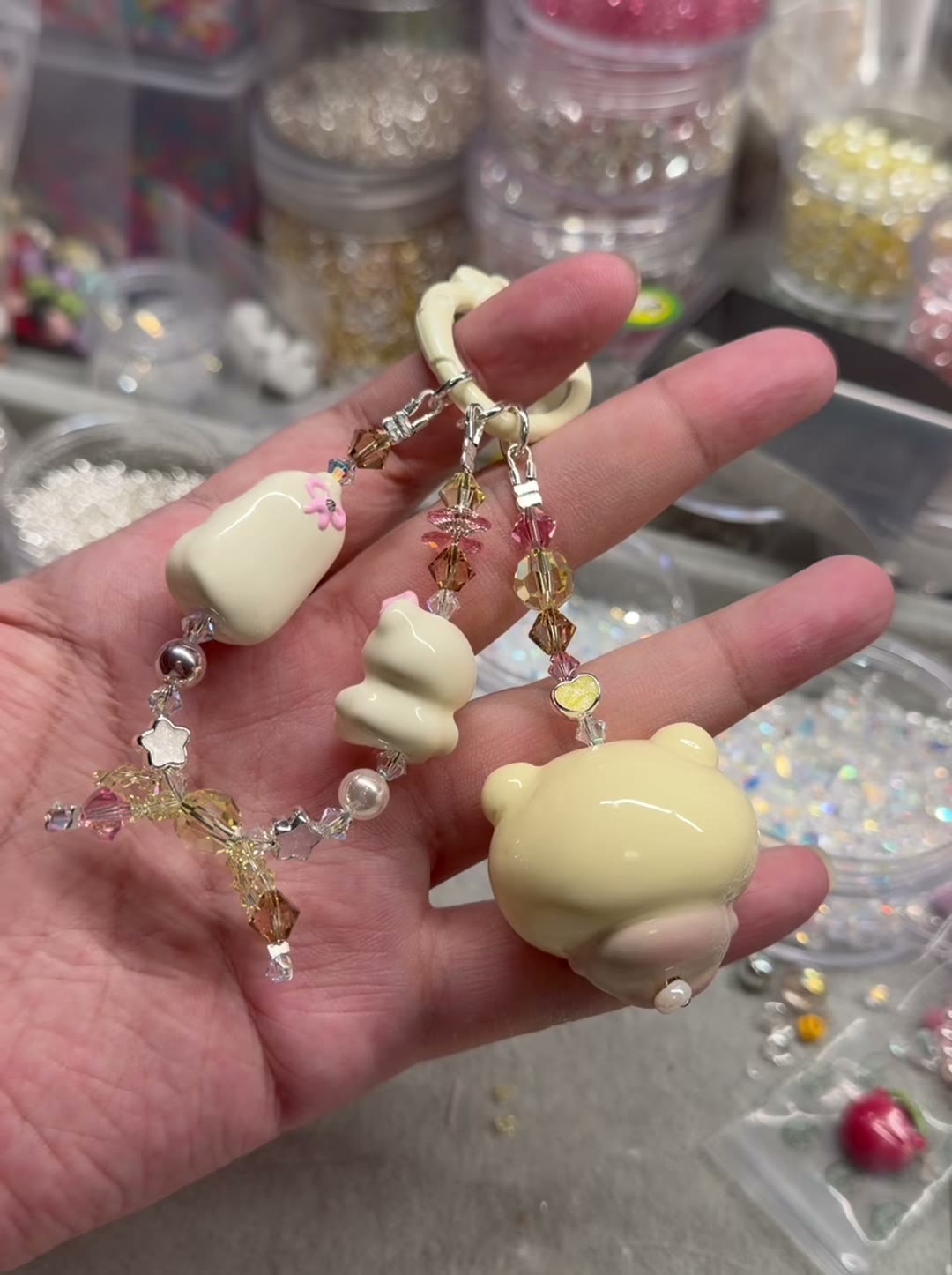 ハンドメイド くまチャーム スマホストラップ バッグチャーム