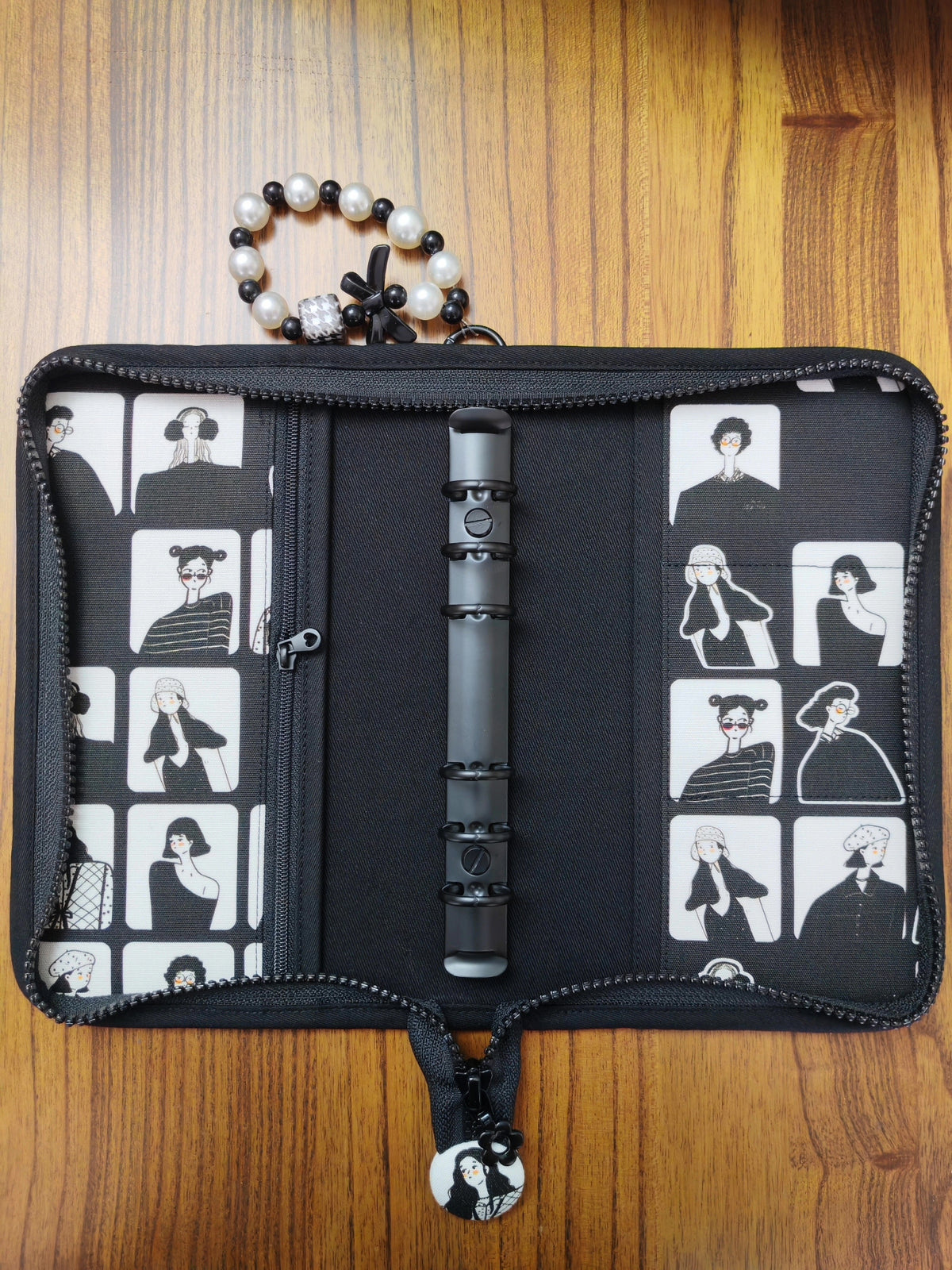 Black White Cartoon A6 Notebook Storage Bag