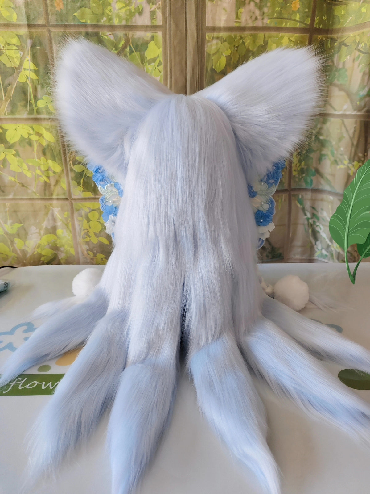 Couvre-tête Kigurumi Renard Bleu Blanc Fausse Fourrure