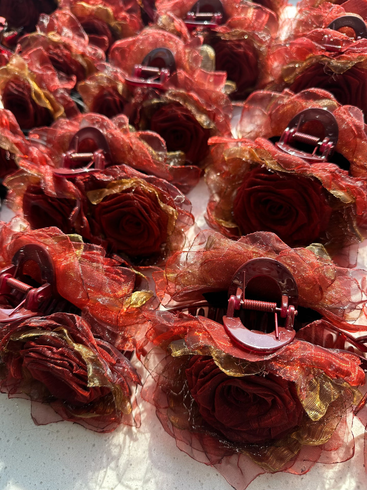 Handcrafted Fabric Rose Claw Clip