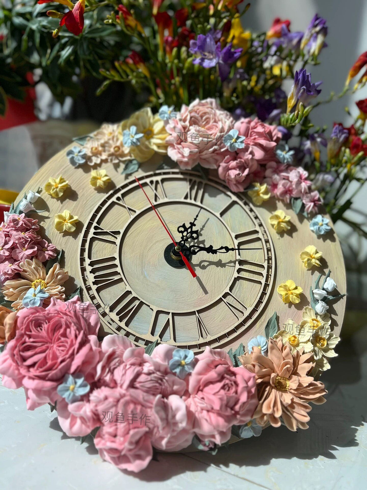 Clay Flower Custom Wall Clock