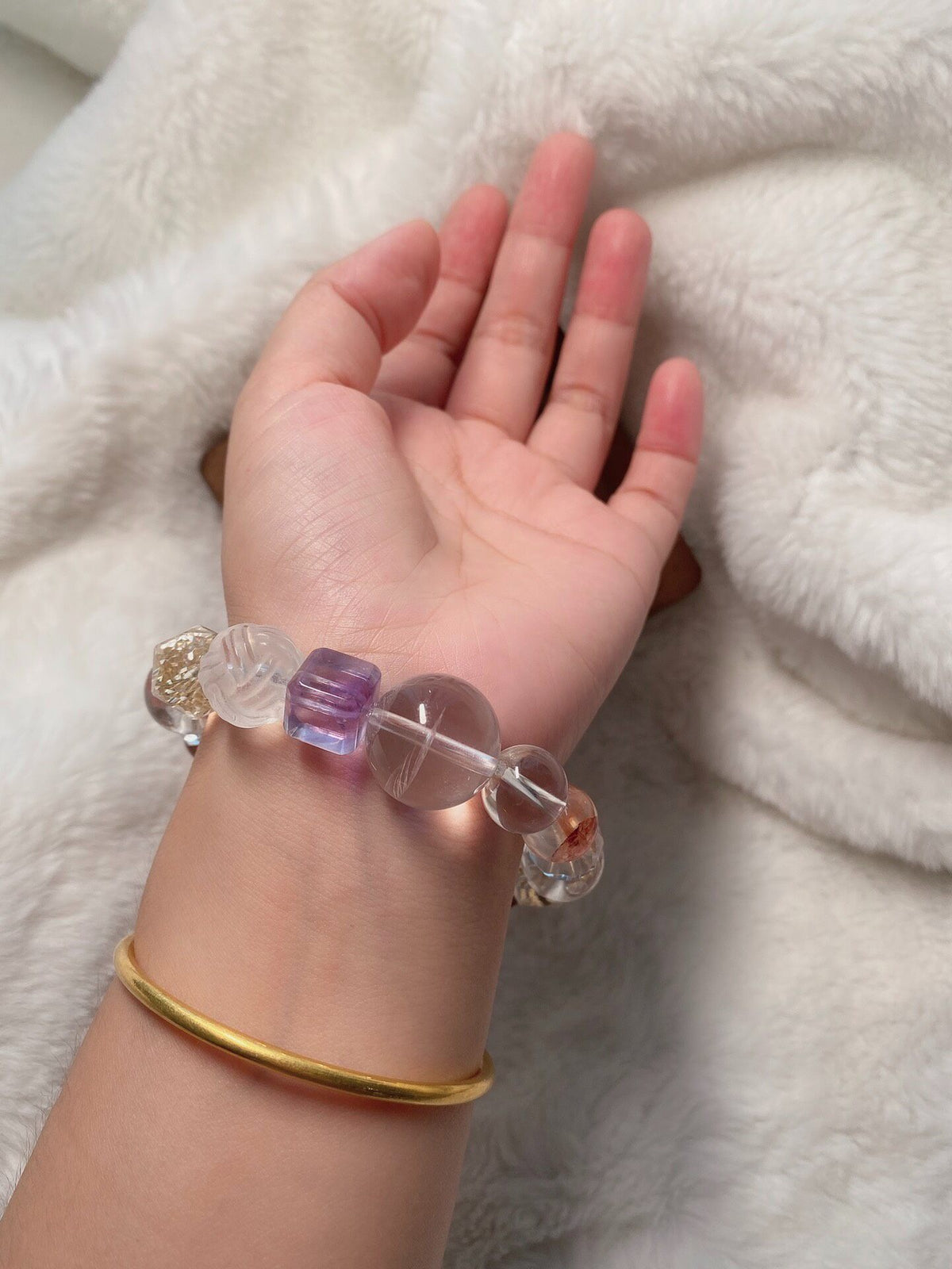 Amethyst and Clear Quartz Crystal Fox Bracelet