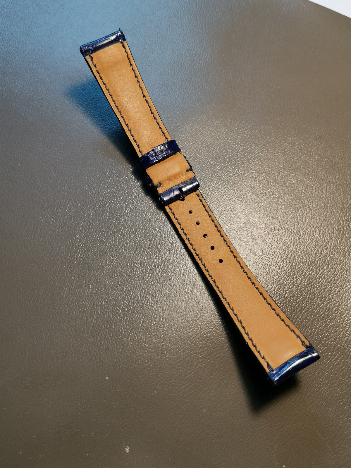 Handcrafted Blue Crocodile Leather Watch Strap