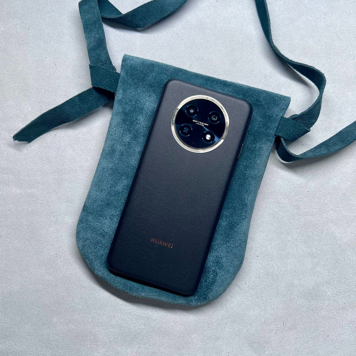 Handcrafted Green Leather Crossbody Phone Pouch