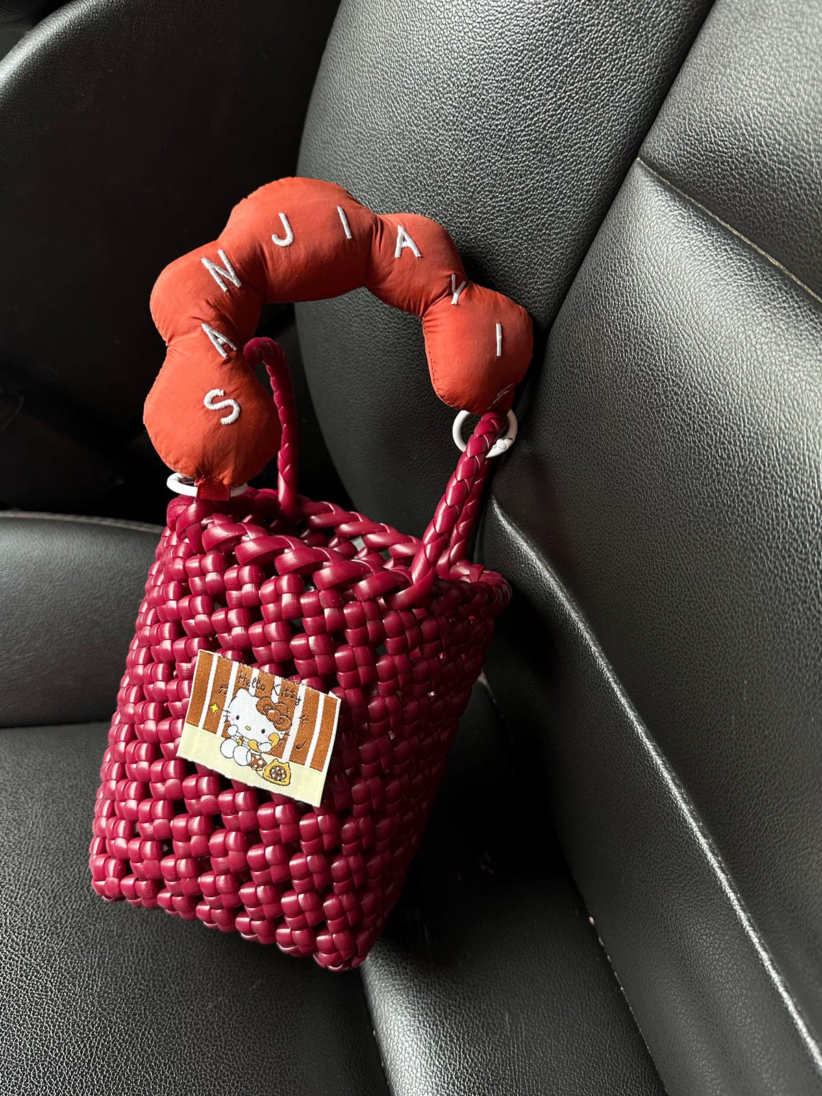 Borsa a Secchio in Rattan Rosso Ciliegia