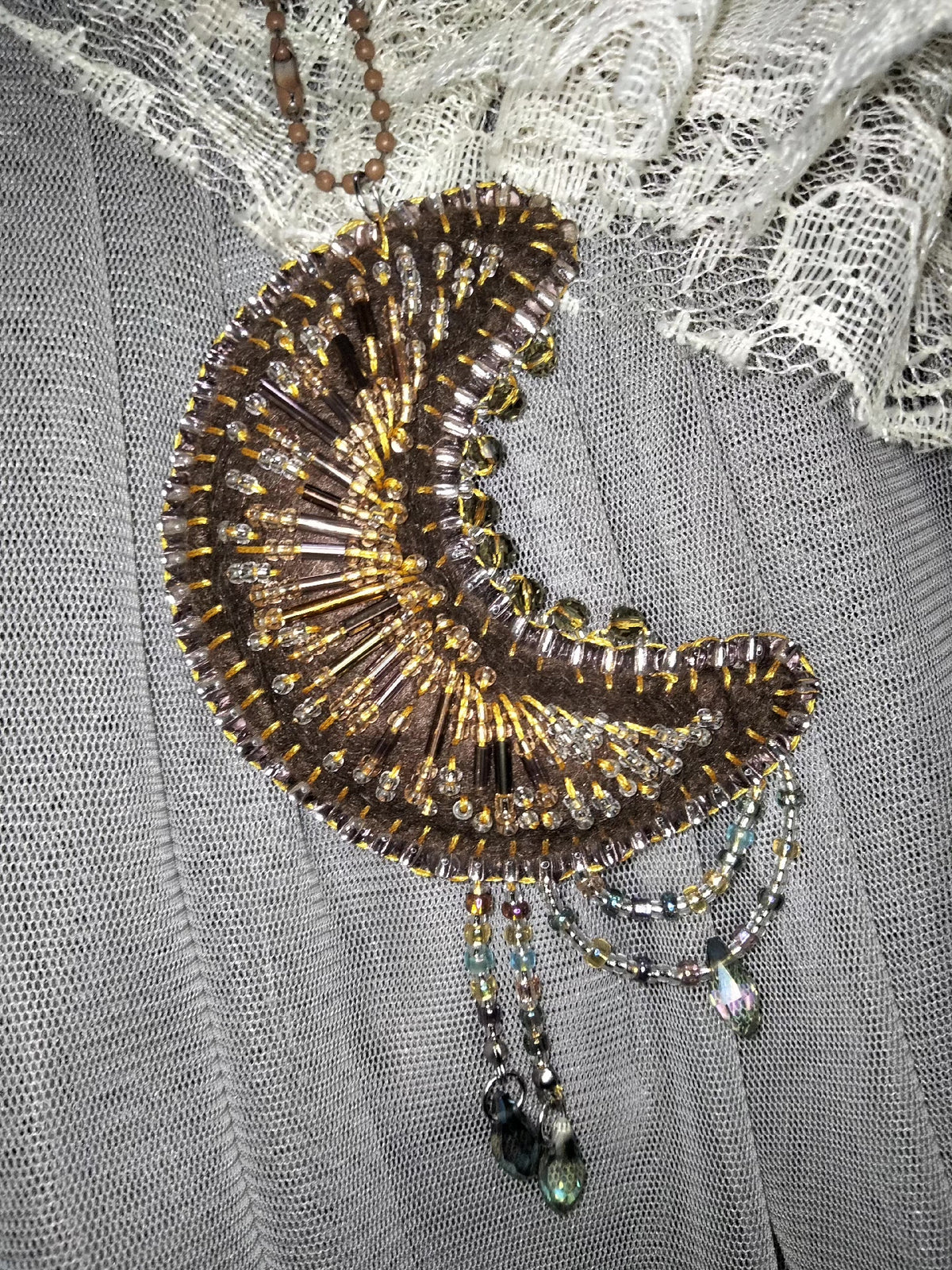 Handcrafted Beaded Crescent Moon Pendant