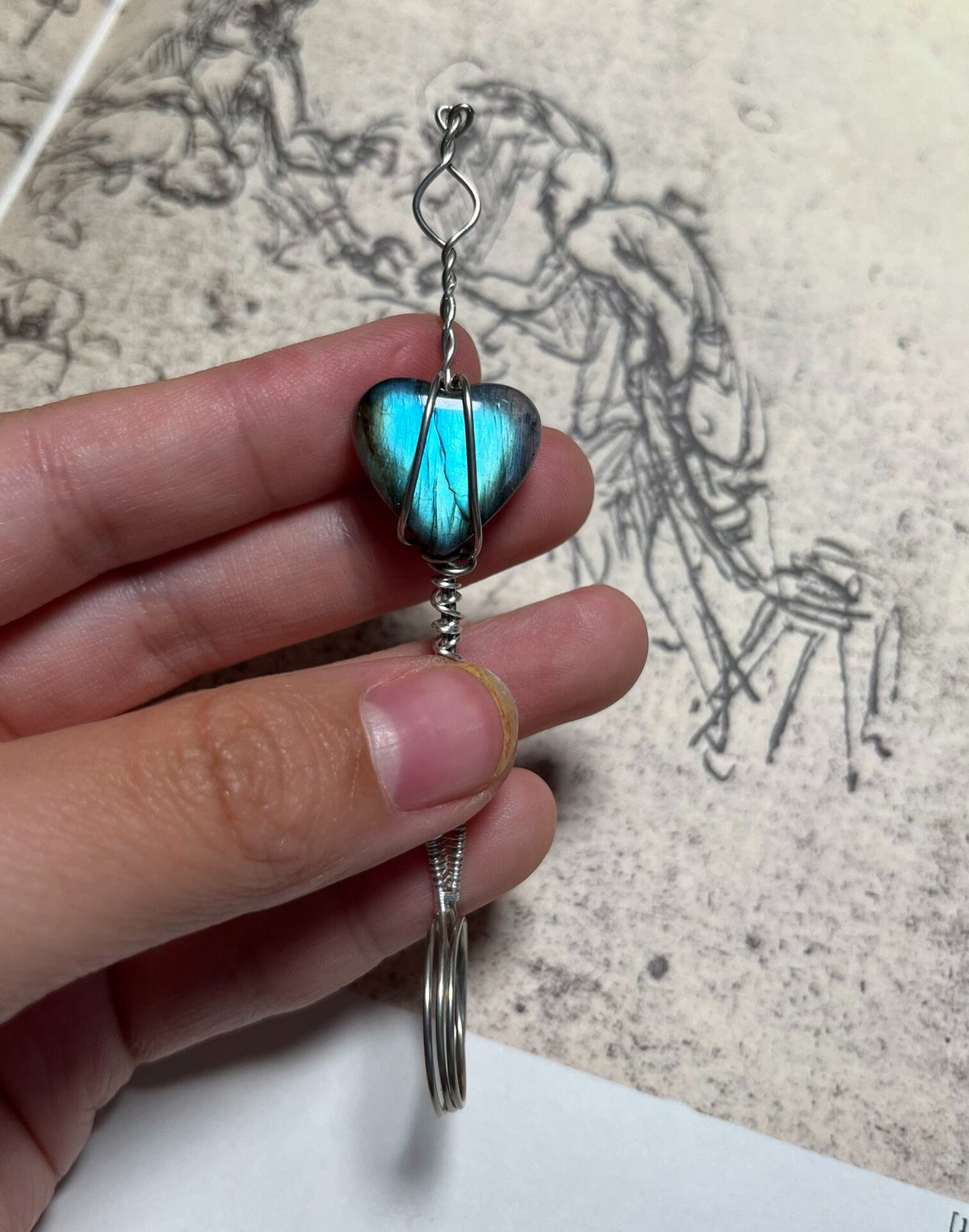 Heart Labradorite Wire Wrapped Pendant