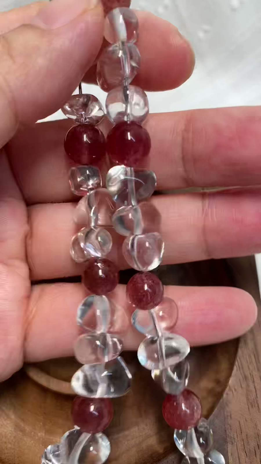 Strawberry Quartz Beaded Necklace Silver Accents