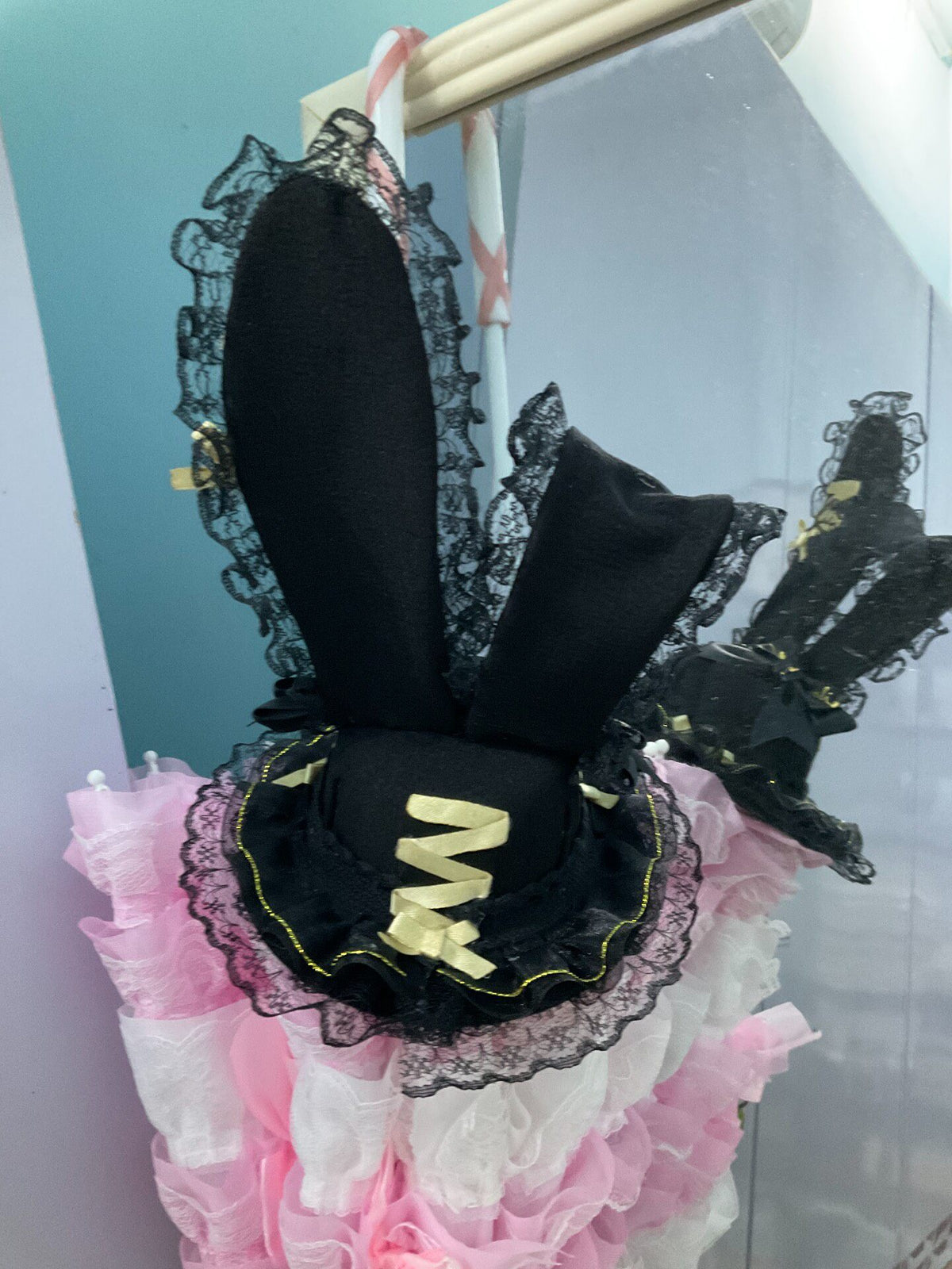 Black Gold Bunny Ear Mini Top Hat