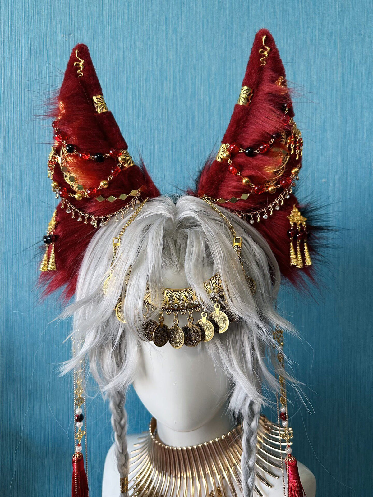 Anubis Red Gold Animal Ear Headpiece