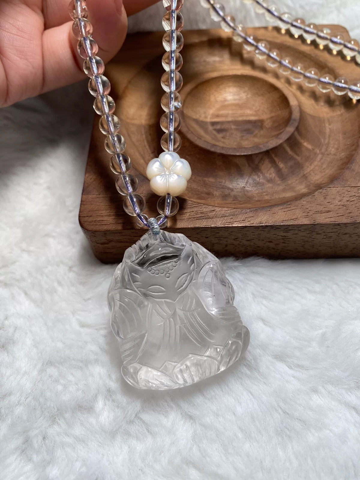 Citrine Beaded Necklace with Carved Fox Pendant