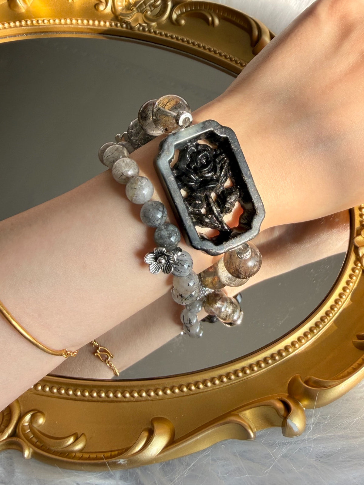 Black Rutilated Quartz Bracelet Set