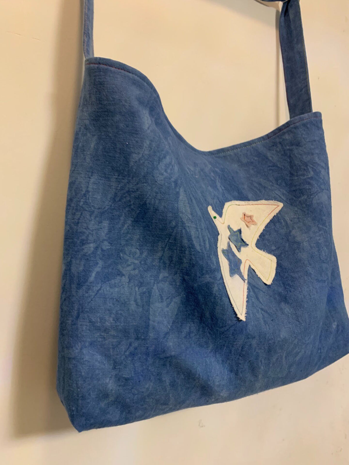 Indigo Blue Applique Bird Shoulder Bag