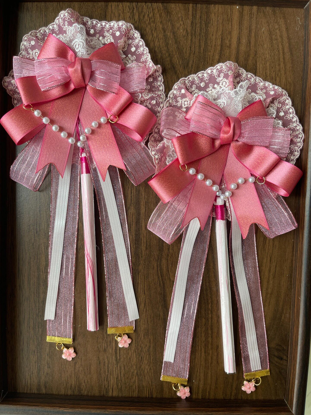 Handmade Lolita Pink Flower Ball Side Clip