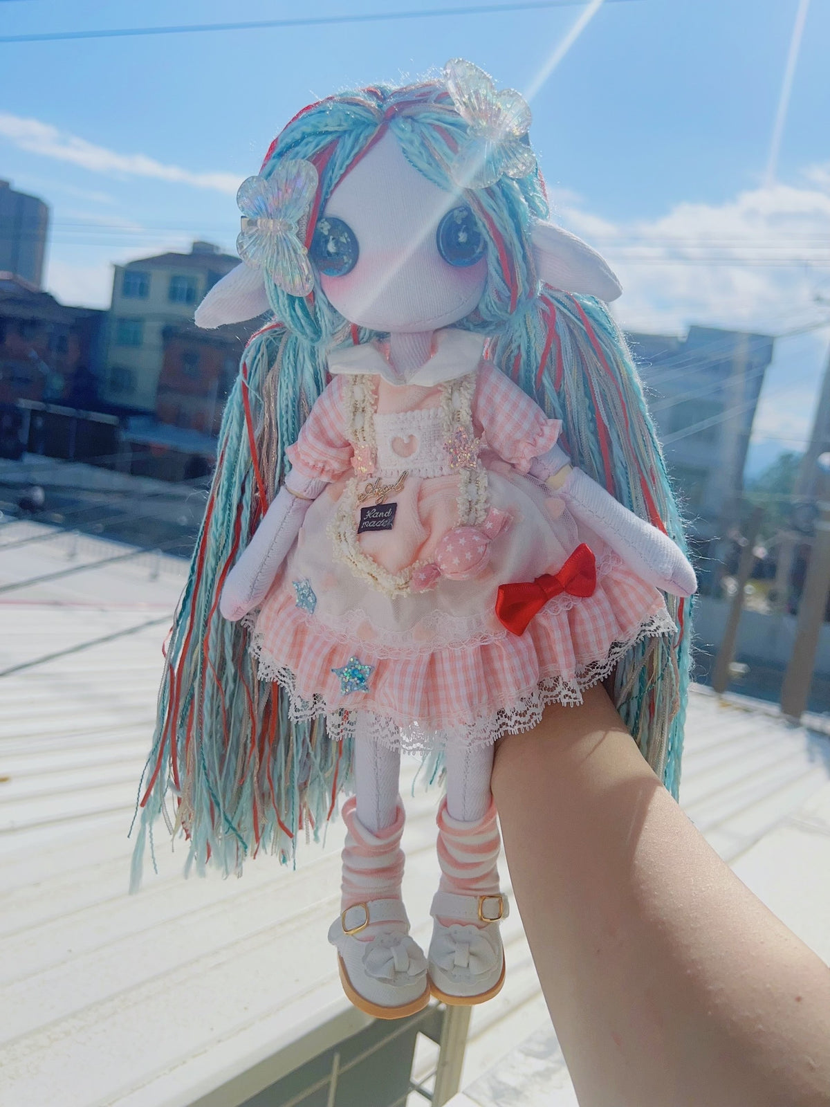 Handmade Plush Doll with Multicolor Hair