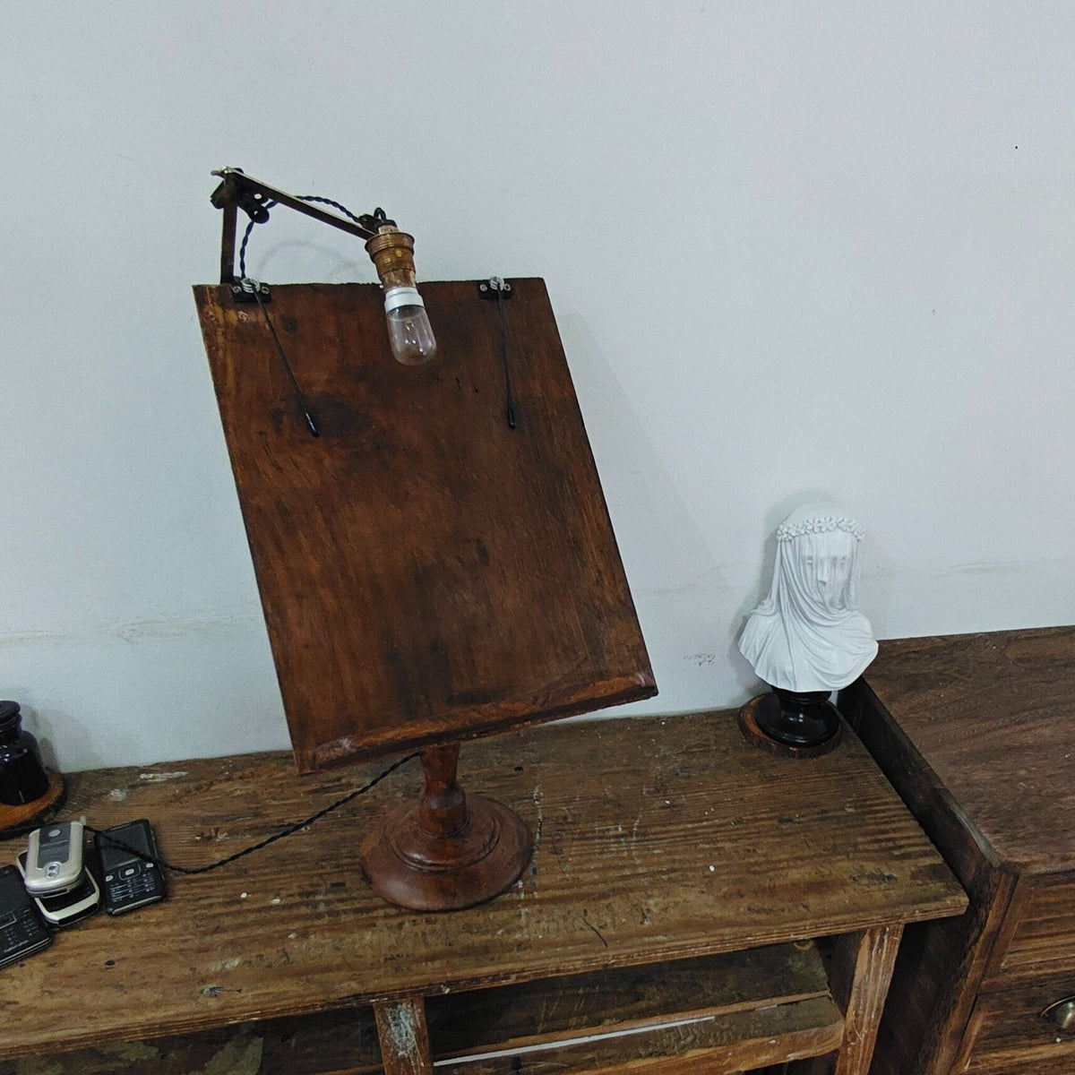 Vintage Wooden Book Display Stand with Light