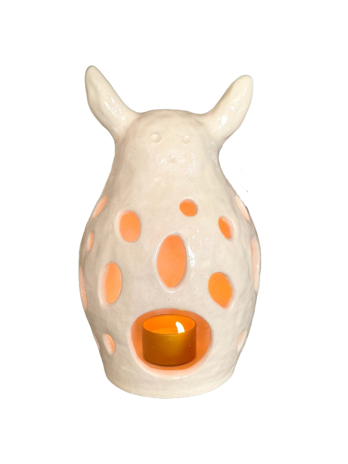 Handcrafted Ceramic Deer Candle Holder with Cutout Design
