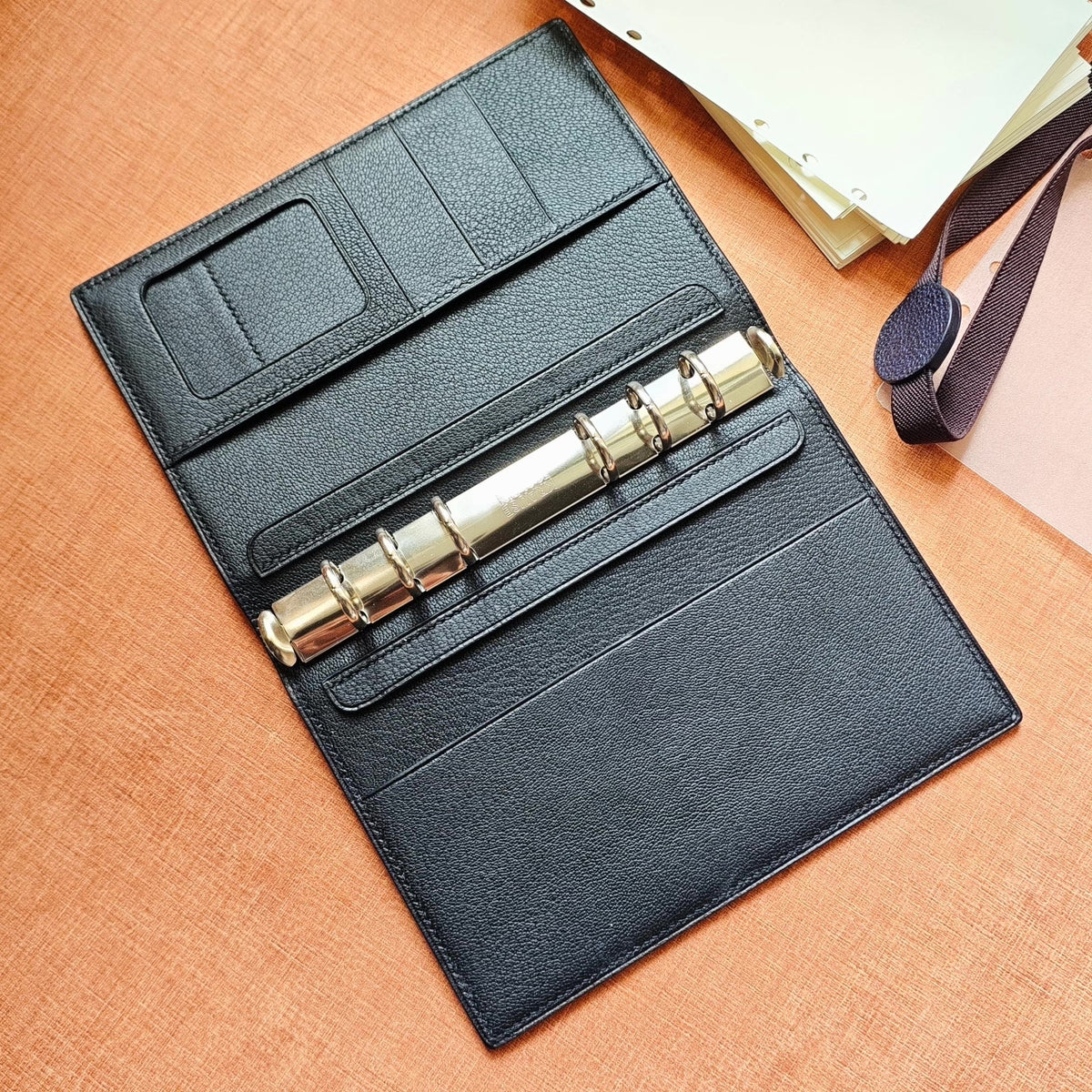 A6FC Ring Binder Planner Navy Leather