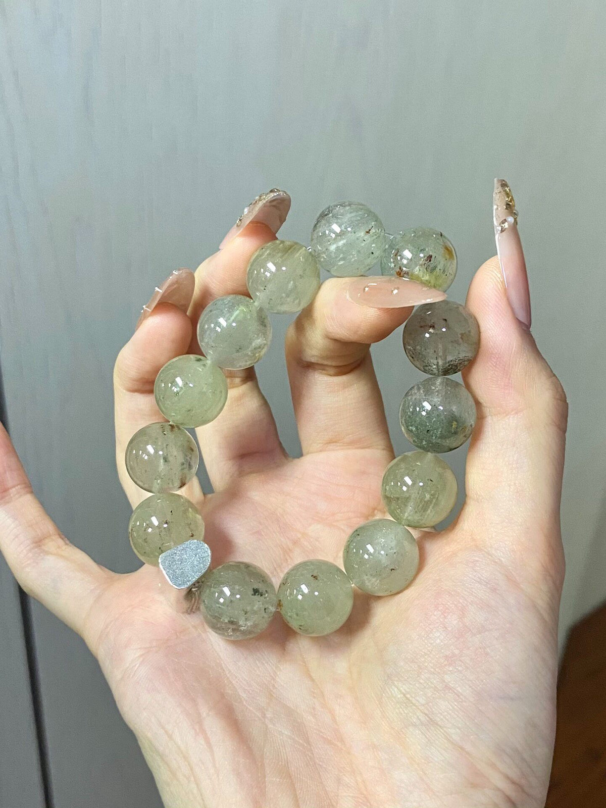 Natural Green Phantom Quartz Bracelet Pure Silver