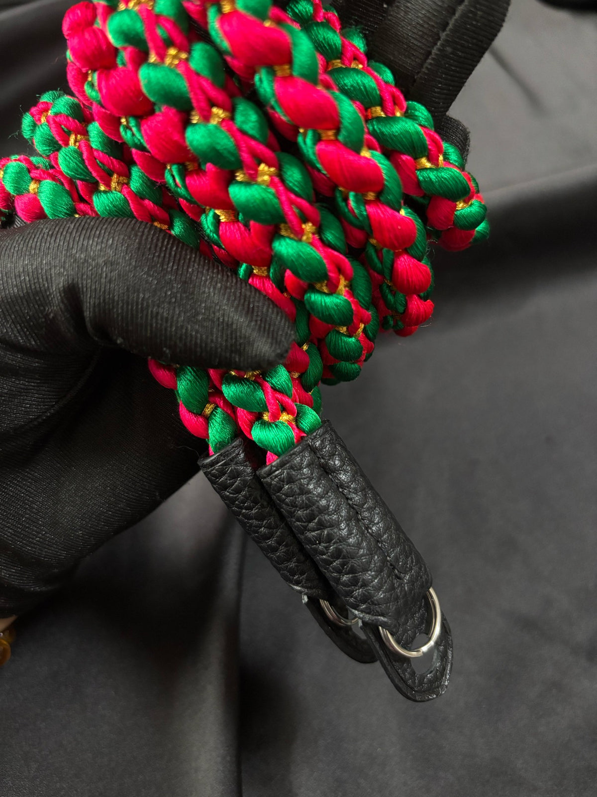 Braided Silk Camera Shoulder Strap Pink Green