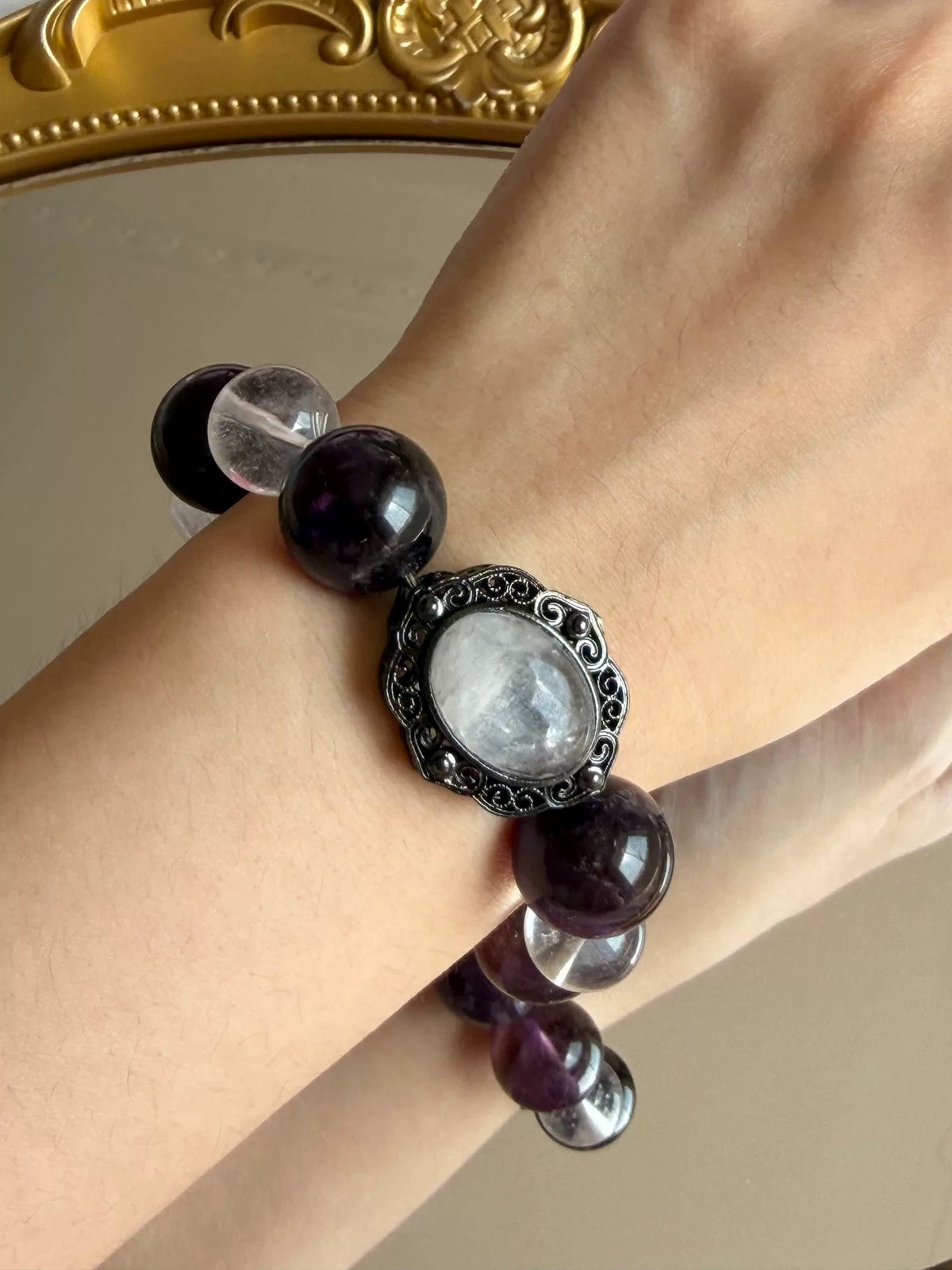 Bracelet en perles de cristal améthyste 16 mm