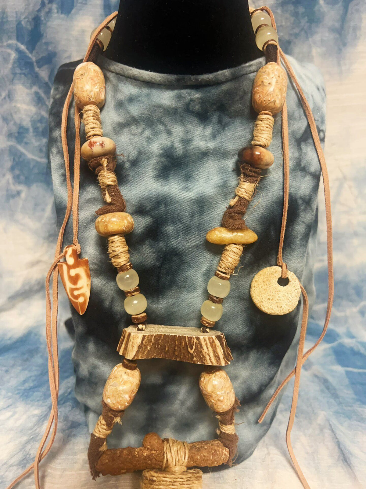 Handcrafted Antler and Jade Multi-Strand Necklace