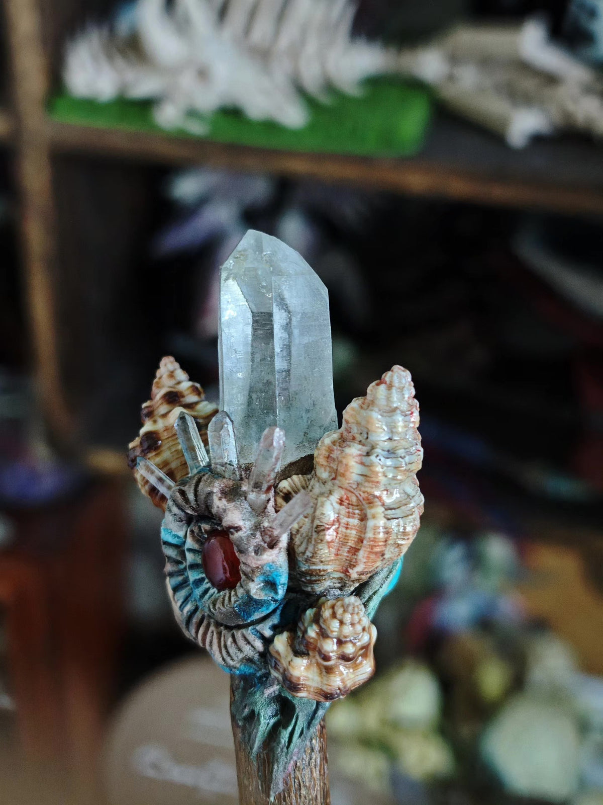 Crystal Wand with Spiral Shell Accents