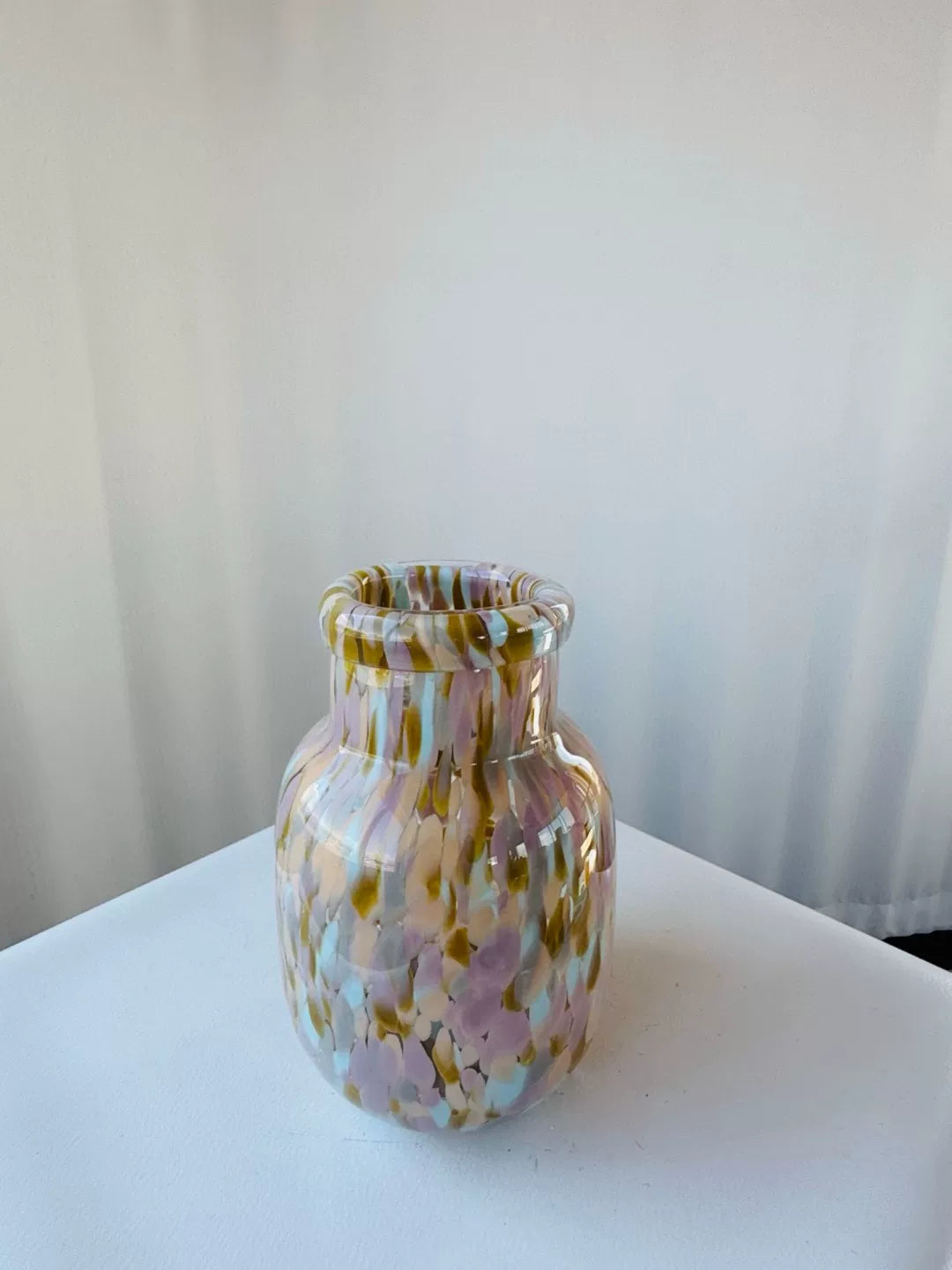 Glass Vase with Multicolored Spotted Design