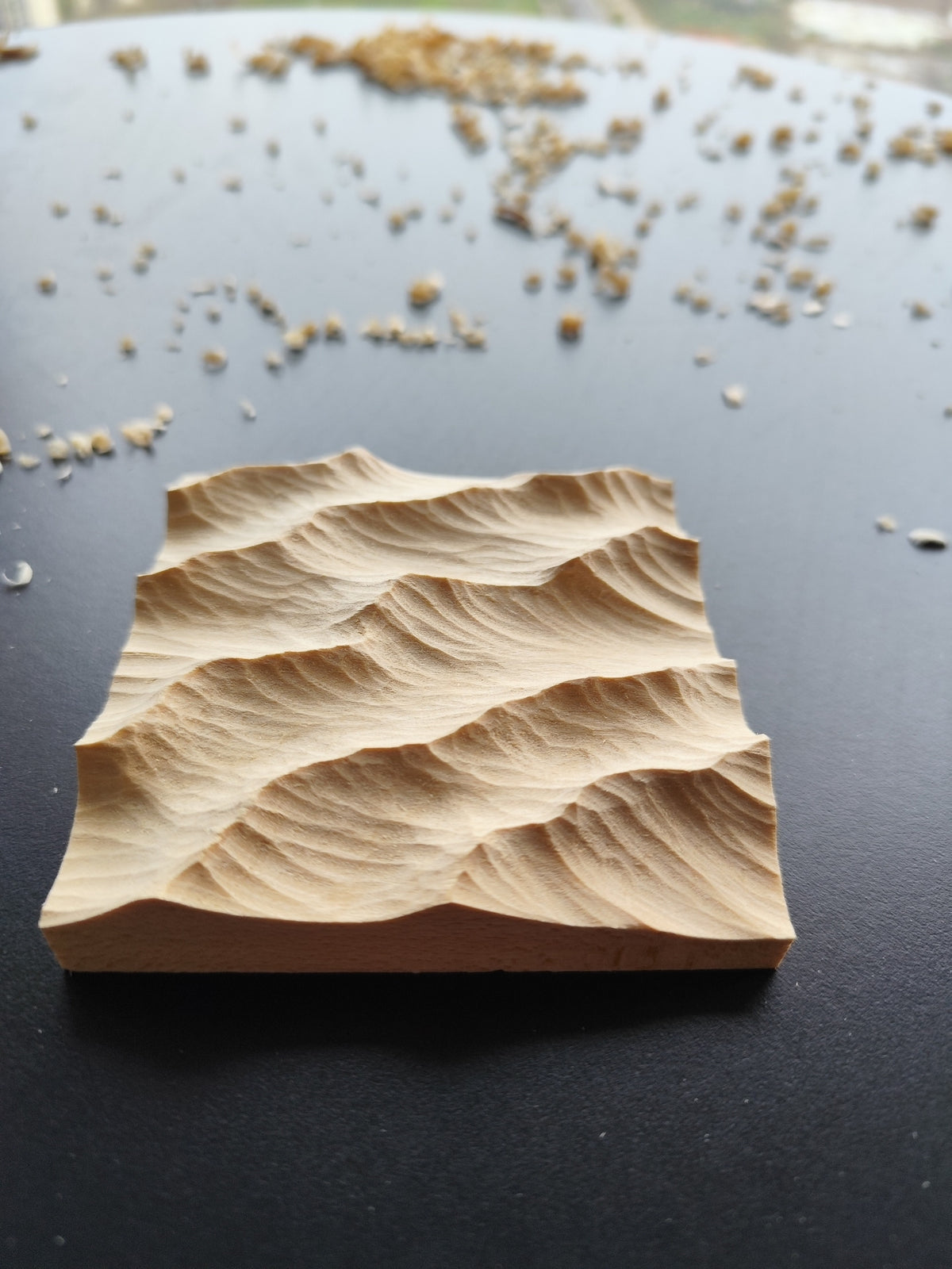 Handcrafted Linden Wood Wave Carving Framed