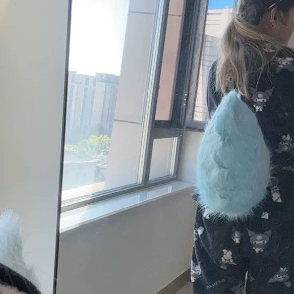 Accesorio de cola de animal de fantasía en peluche azul