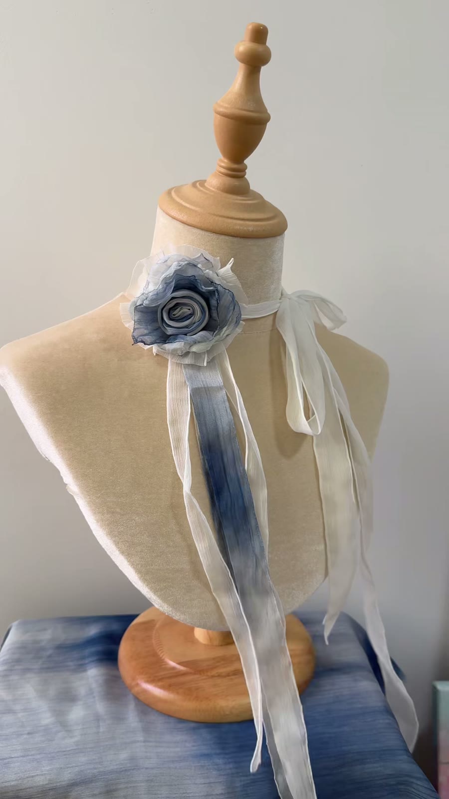 Handcrafted Fabric Rose Choker Ink Wash