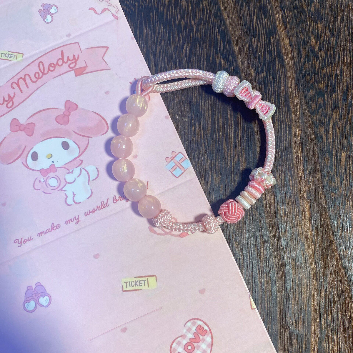 Handmade Braided Pink Beaded Bracelet