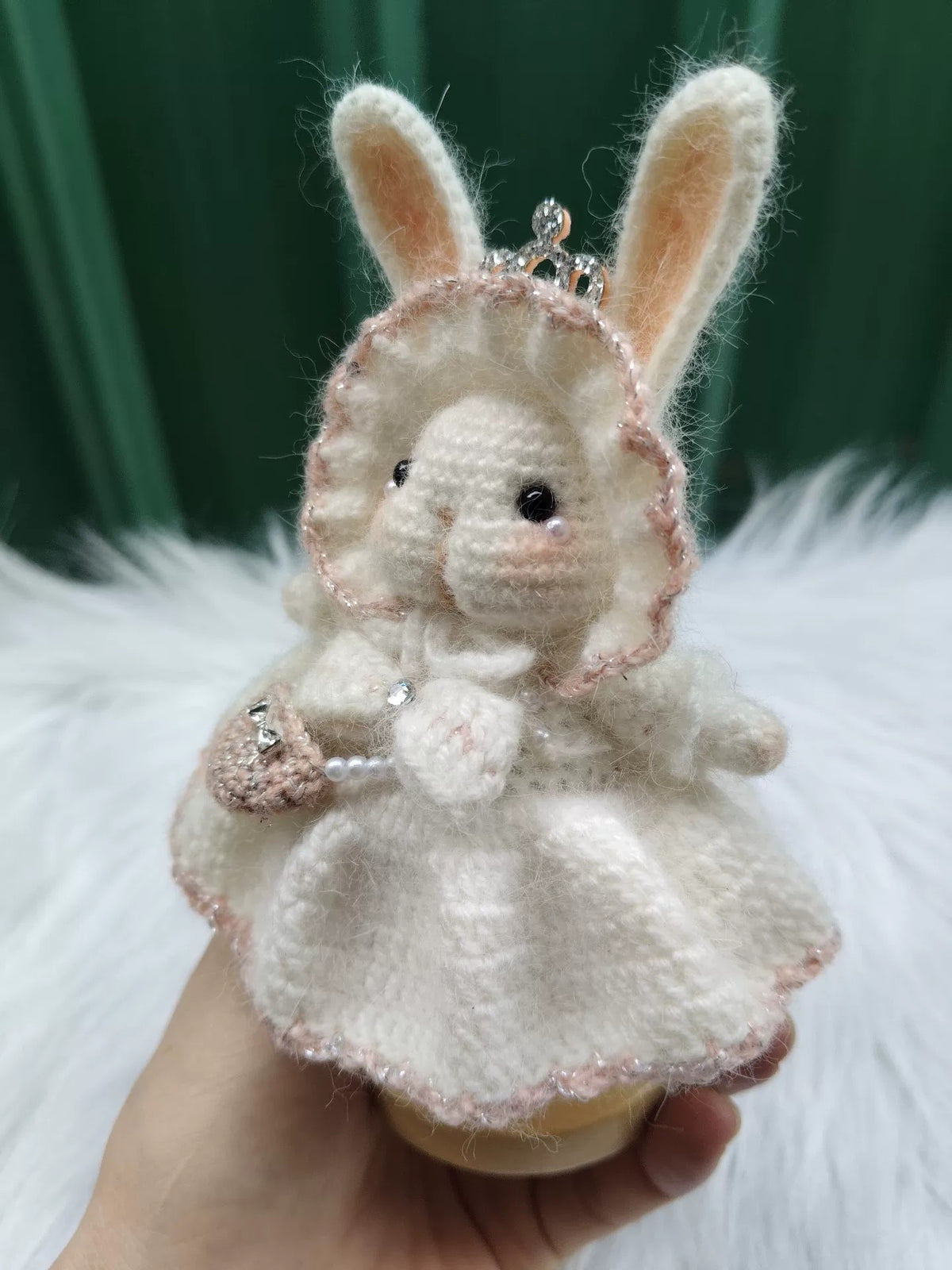 Handcrafted Crochet Rabbit Figurine with Crown