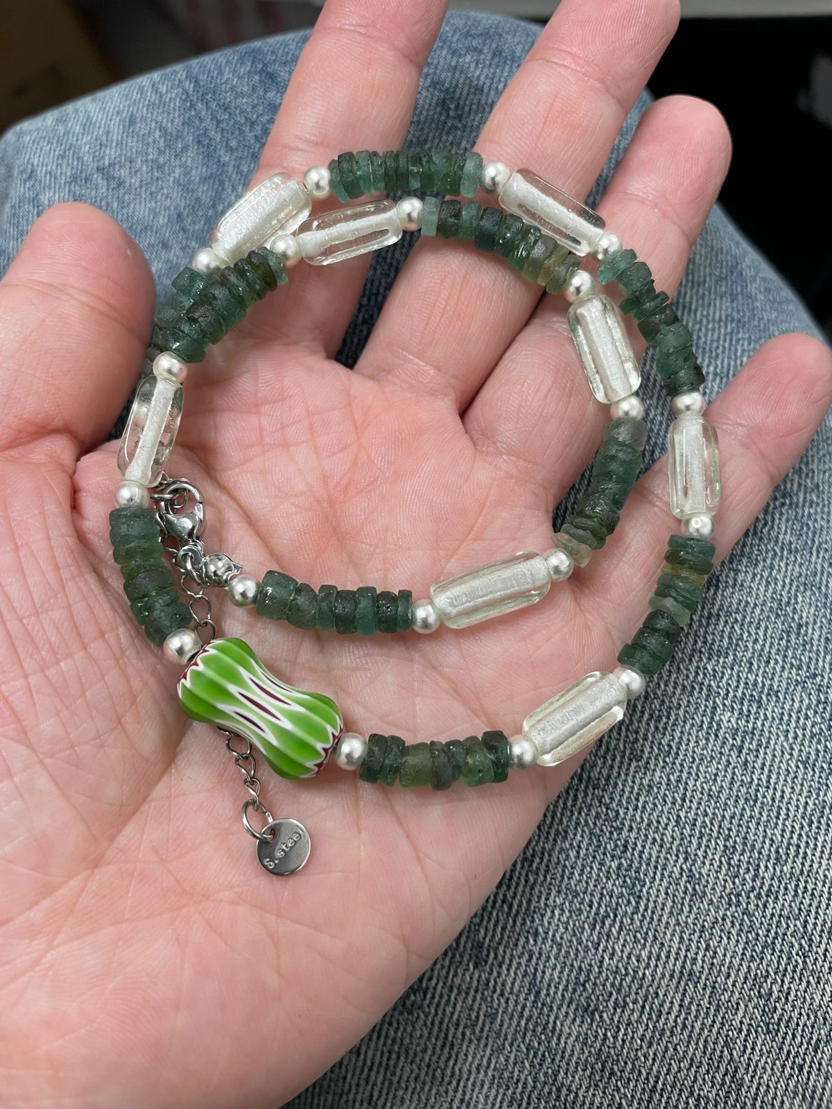 Antique Roman Glass Necklace Italian Chevron Bead