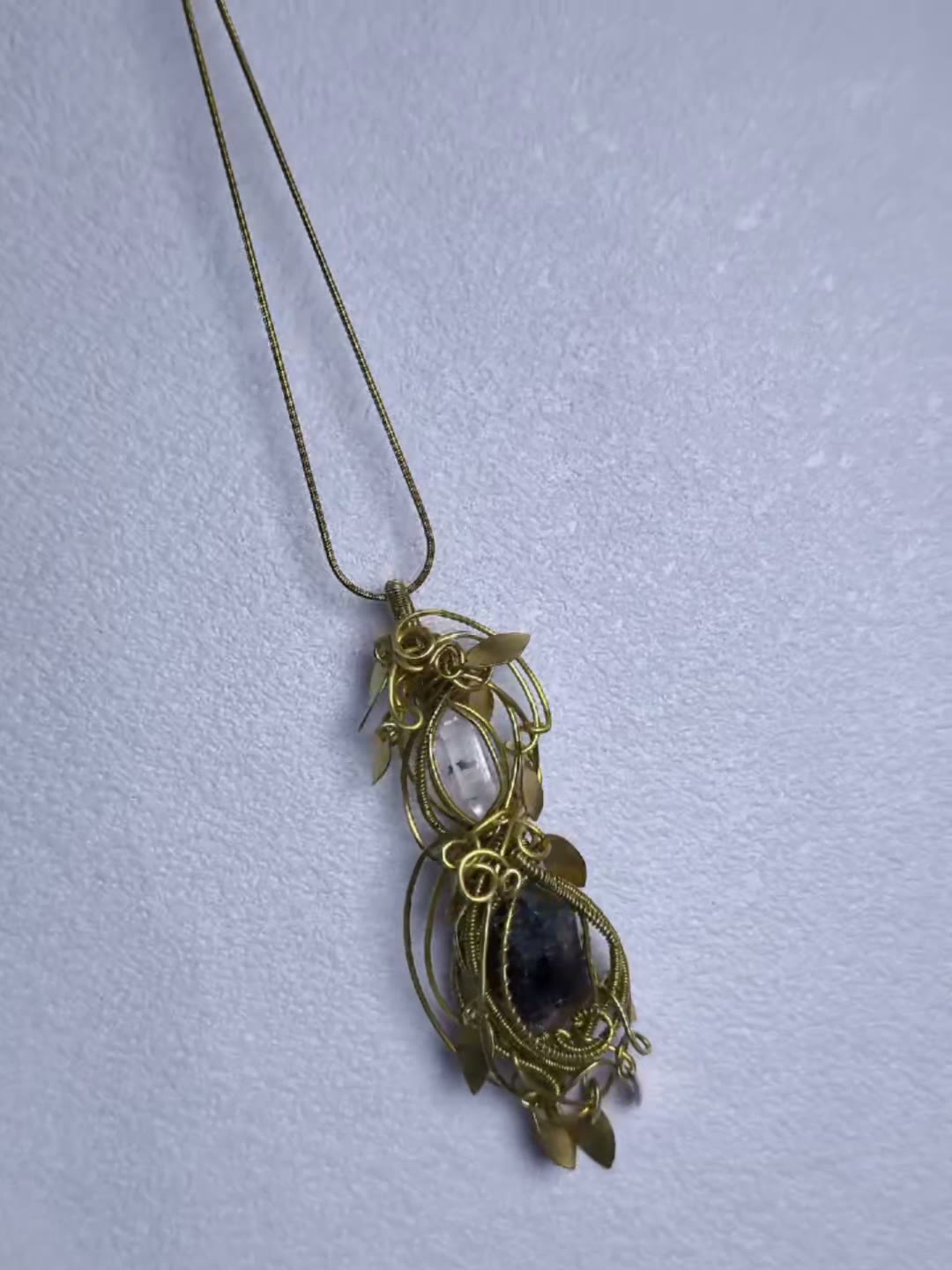 Handmade Brass Wire Wrapped Crystal Pendant Necklace