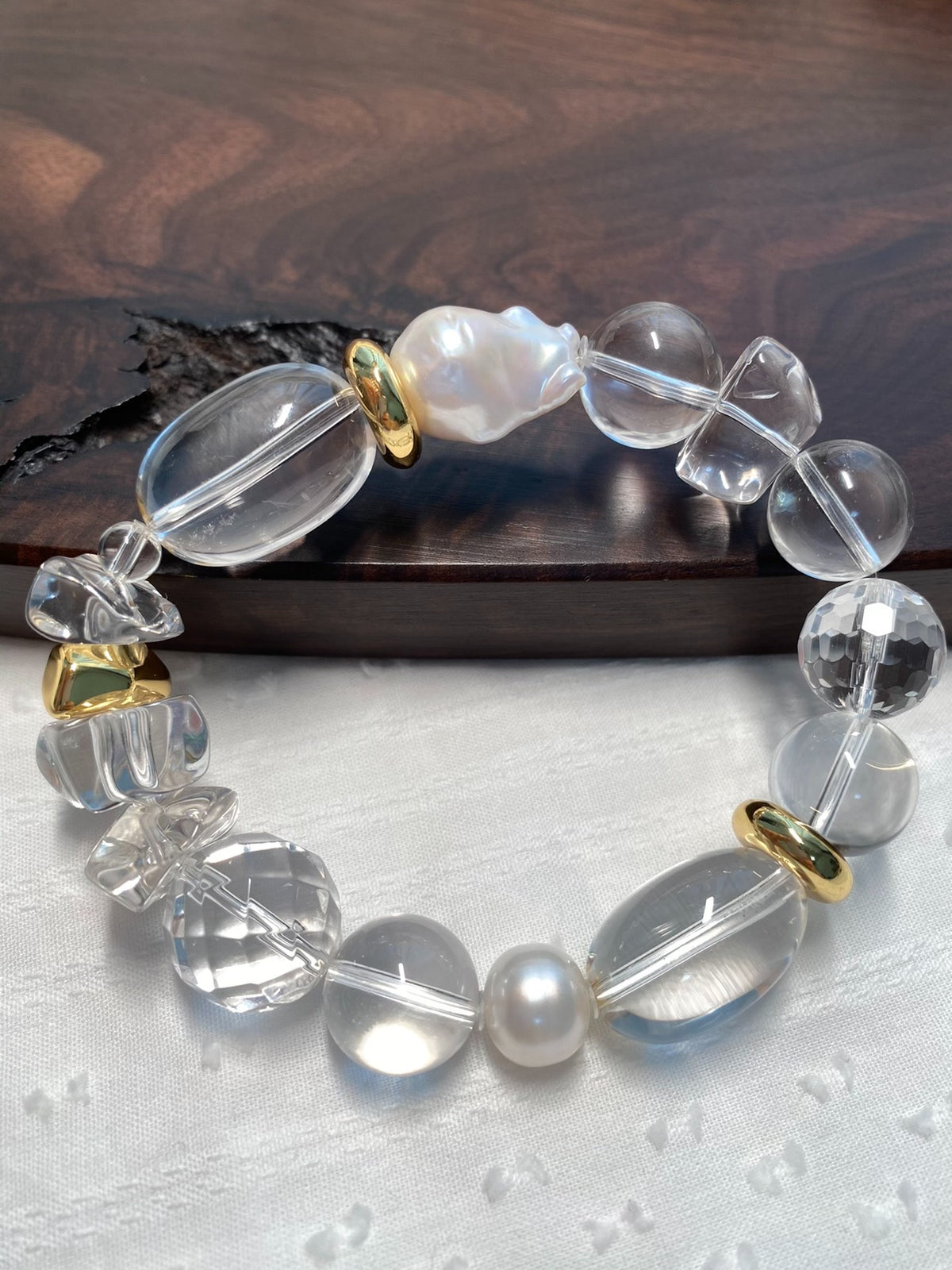 Clear Quartz Crystal Pearl Bracelet