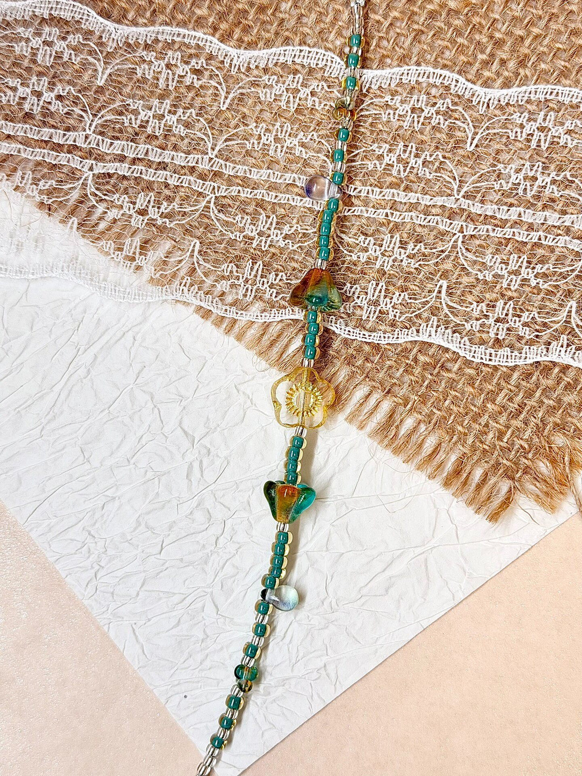 Czech Glass Bead Floral Chain Bracelet