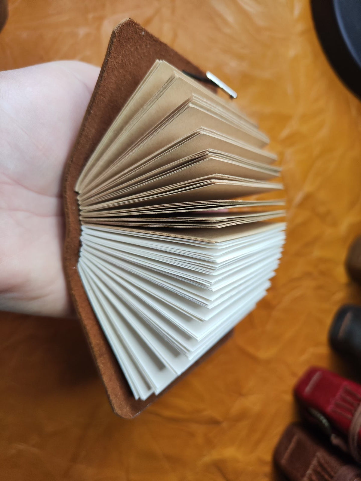 Genuine Leather Pocket Journal with Cross Stitch Binding